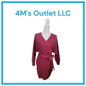 Women's Sexy Cocktail Batwing Long Sleeve Backless Mock Wrap Knit Sweater Mini